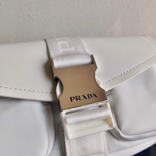 Replica Prada Pocket Nylon and Brushed Leather Bag 1BD295 White 4