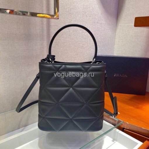 Replica Prada 1BA212 Medium Saffiano Leather Prada Panier Bag in Black 3