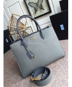 Replica Prada 1BA153 Large Saffiano Leather Handbag in Gray