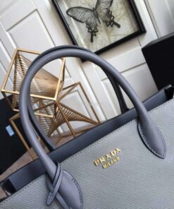 Replica Prada 1BA153 Large Saffiano Leather Handbag in Gray 2