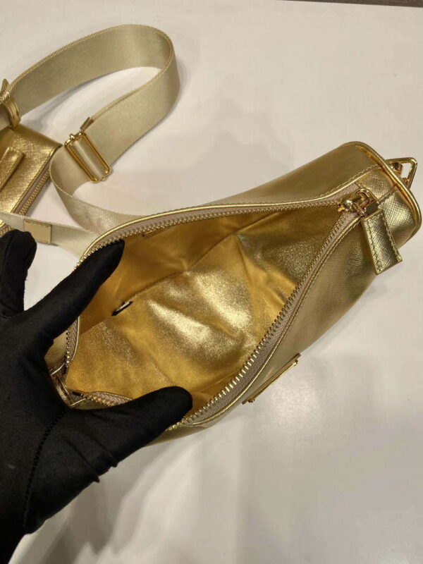 Replica Prada Leather Prada Triangle shoulder bag 1BH190 Gold 7