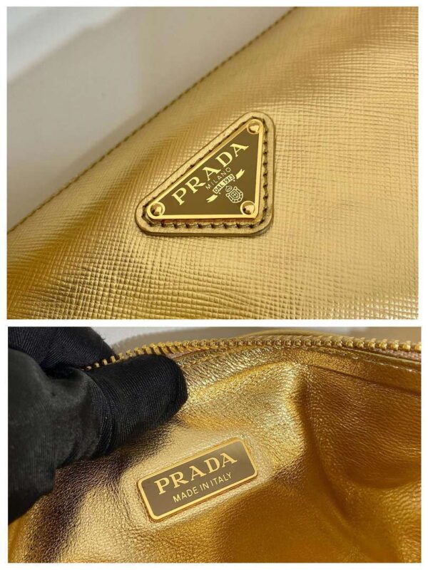 Replica Prada Leather Prada Triangle shoulder bag 1BH190 Gold 8