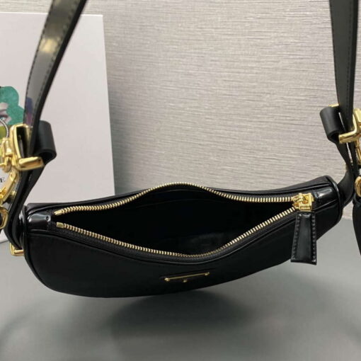 Replica Prada 1BC194 Prada Arqué Re-Nylon and Brushed Leather Shoulder Bag Black 7