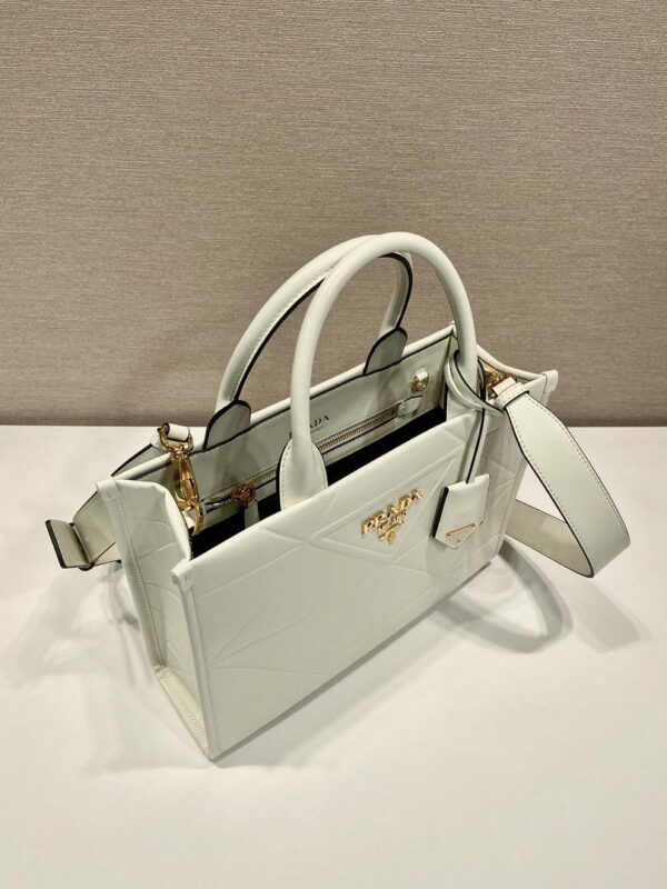 Replica Prada 1BA379 Small leather Prada Symbole bag with topstitching White 2