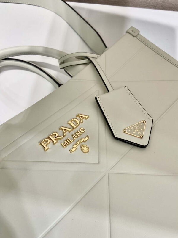 Replica Prada 1BA379 Small leather Prada Symbole bag with topstitching White 5