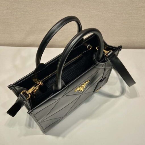 Replica Prada 1BA379 Small leather Prada Symbole bag with topstitching Black 2