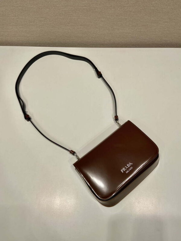 Replica Prada 2VD061 Black Brushed Leather Mini-bag With Shoulder Strap Brown