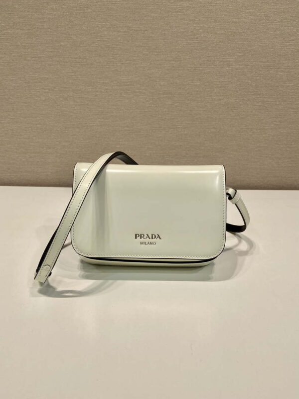 Replica Prada 2VD061 Black Brushed Leather Mini-bag With Shoulder Strap White