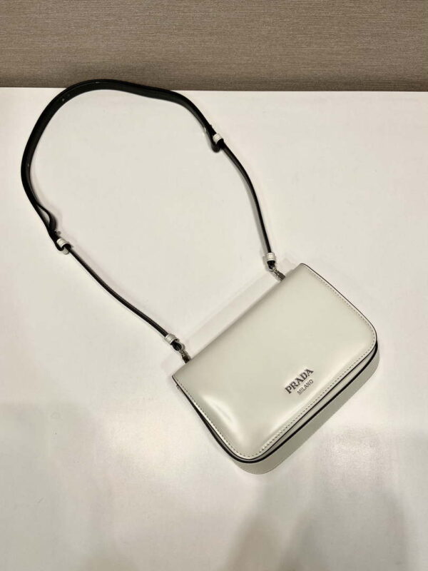 Replica Prada 2VD061 Black Brushed Leather Mini-bag With Shoulder Strap White 2