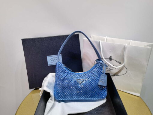 Replica Prada 1NE515 Satin mini-bag with artificial crystals Blue