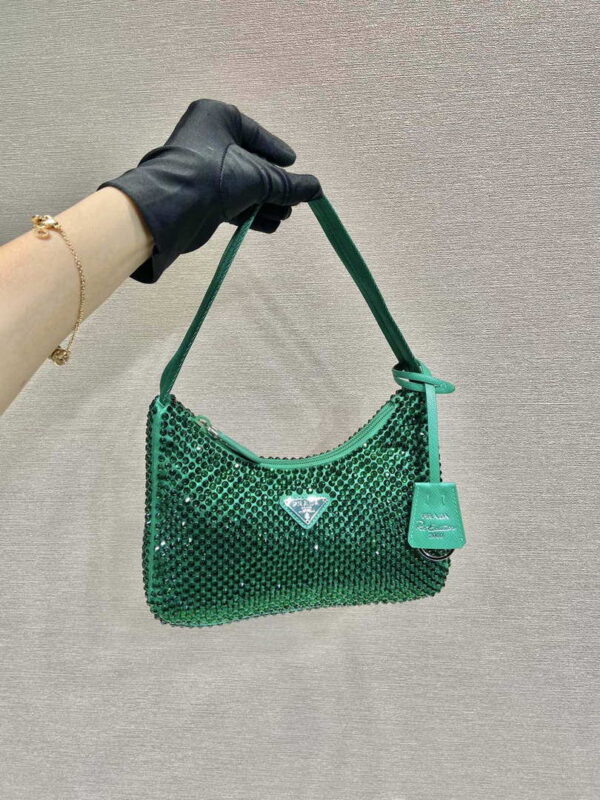 Replica Prada 1NE515 Satin mini-bag with artificial crystals Jade green