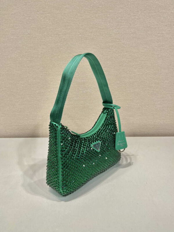 Replica Prada 1NE515 Satin mini-bag with artificial crystals Jade green 3