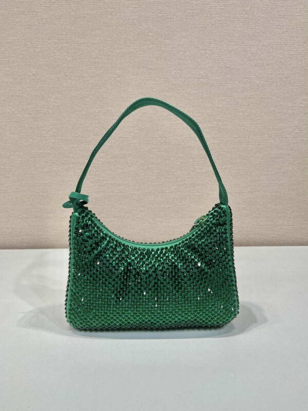 Replica Prada 1NE515 Satin mini-bag with artificial crystals Jade green 4