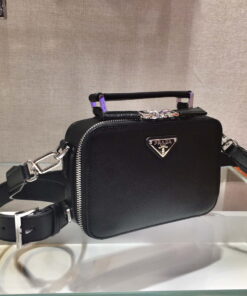 Replica Prada 2VH070 Saffiano Black leather Prada Brique bag 2