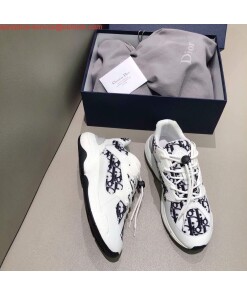 Replica Dior Men’s Women‘s D-CONNECT Sneaker Dior Printed Technical Fabric KCK302 Navy Blue and White