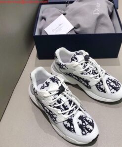 Replica Dior Men’s Women‘s D-CONNECT Sneaker Dior Printed Technical Fabric KCK302 Navy Blue and White 2