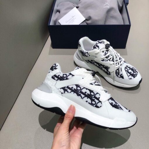 Replica Dior Men’s Women‘s D-CONNECT Sneaker Dior Printed Technical Fabric KCK302 Navy Blue and White 5