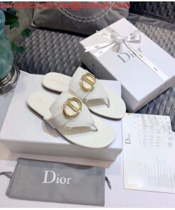 Replica Dior KCQ386 Diro 30 Montaigne Flat Thong Sandals Calfskin White