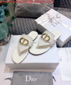 Replica Dior KCQ386 Diro 30 Montaigne Flat Thong Sandals Calfskin White 2