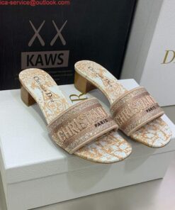 Replica Dior Women’s Shoes Dway Heeled Slide Metallic Thread Strass KCQ244CHS naked powder 2