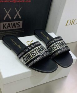 Replica Dior Women’s Shoes Dway Slide Diamond Embroidered KCQ166ERC Black 2