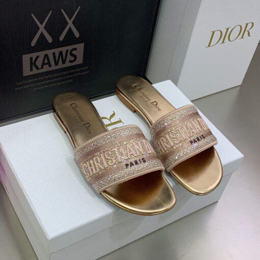 Replica Dior Women’s Shoes Dway Slide Diamond Embroidered KCQ166ERC Pink 2