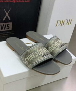 Replica Dior Women’s Shoes Dway Slide Diamond Embroidered KCQ166ERC Gray