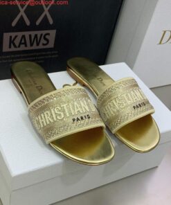 Replica Dior Women’s Shoes Dway Slide Diamond Embroidered KCQ166ERC Gold 2