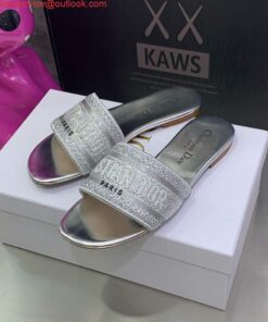 Replica Dior Women’s Shoes Dway Slide Diamond Embroidered KCQ166ERC Silver