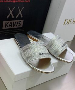 Replica Dior Women’s Shoes Dway Slide Diamond Embroidered KCQ166ERC Silver 2