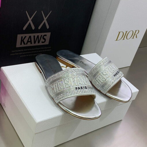 Replica Dior Women’s Shoes Dway Slide Diamond Embroidered KCQ166ERC Silver 2