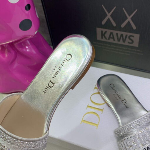 Replica Dior Women’s Shoes Dway Slide Diamond Embroidered KCQ166ERC Silver 6