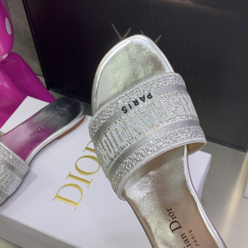 Replica Dior Women’s Shoes Dway Slide Diamond Embroidered KCQ166ERC Silver 7