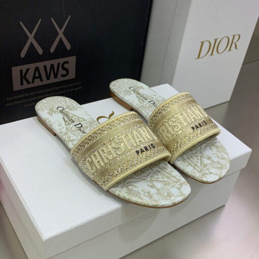 Replica Dior Women’s Shoes Diamond Embroidered Dway Slide KCQ209TJE Gold 2