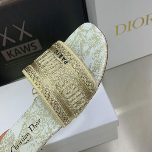 Replica Dior Women’s Shoes Diamond Embroidered Dway Slide KCQ209TJE Gold 6