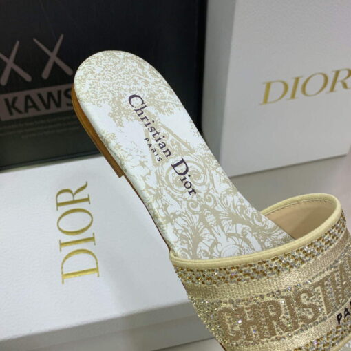 Replica Dior Women’s Shoes Diamond Embroidered Dway Slide KCQ209TJE Gold 7