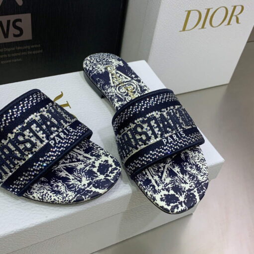 Replica Dior Women’s Shoes Diamond Embroidered Dway Slide KCQ209TJE Navy blue 3