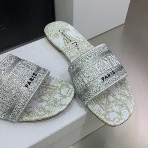 Replica Dior Women’s Shoes Diamond Embroidered Dway Slide KCQ209TJE Gray 3