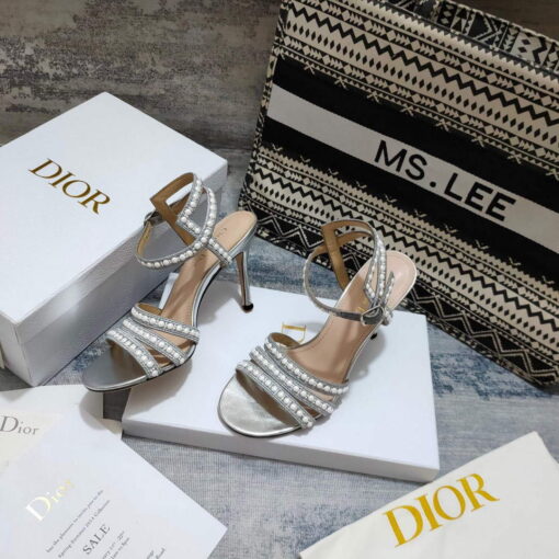 Replica Dior Women’s Shoes dior gem heeled sandal KCQ701PRM Silver 5