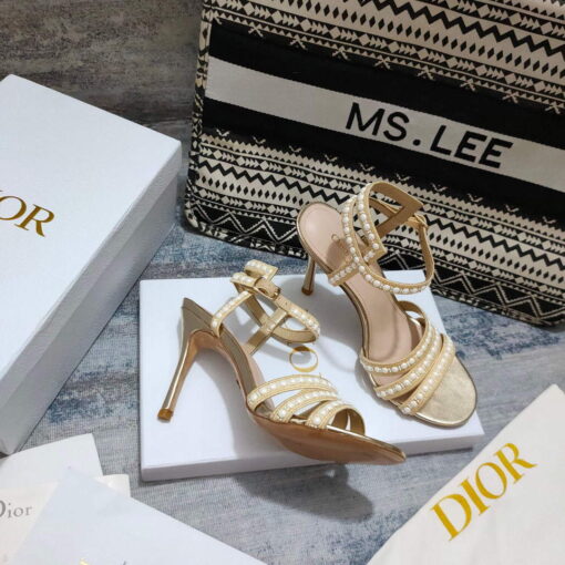 Replica Dior Women’s Shoes dior gem heeled sandal KCQ701PRM Gold 2