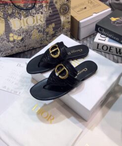 Replica Dior KCQ386 Diro 30 Montaigne Flat Thong Sandals Calfskin Black Gold