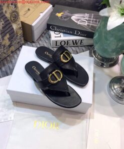 Replica Dior KCQ386 Dior 30 Montaigne Flat Thong Sandals Black Calfskin