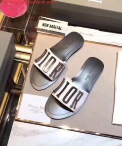 Replica Dior 81178 Dior Letter slippers Sandals White Black logo 2