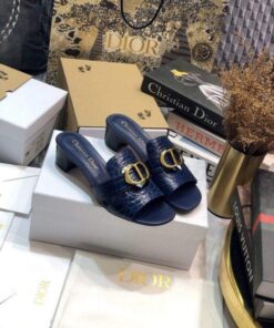 Replica Dior 81177 Dior 30 Montaigne Flat Thong Sandals Calfskin Navy Blue