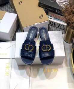 Replica Dior 81177 Dior 30 Montaigne Flat Thong Sandals Calfskin Navy Blue 2