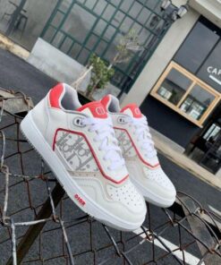 Replica Dior 3SN272 B27 Low Top Sneaker White and Red Smooth Calfskin