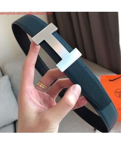 Replica Hermes Quizz 32mm Reversible Belt In Blue Clemence Leather