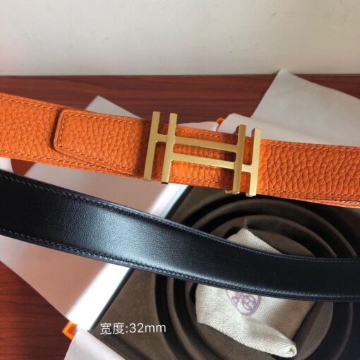 Replica Hermes H Au Carre Belt Buckle & Orange 32mm Strap 2