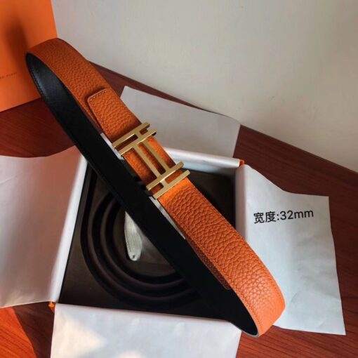 Replica Hermes H Au Carre Belt Buckle & Orange 32mm Strap 3