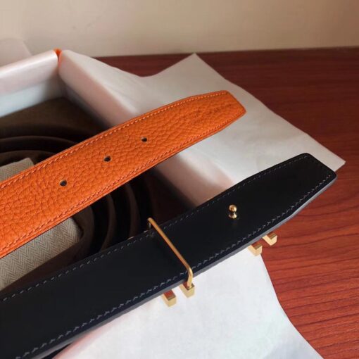 Replica Hermes H Au Carre Belt Buckle & Orange 32mm Strap 4